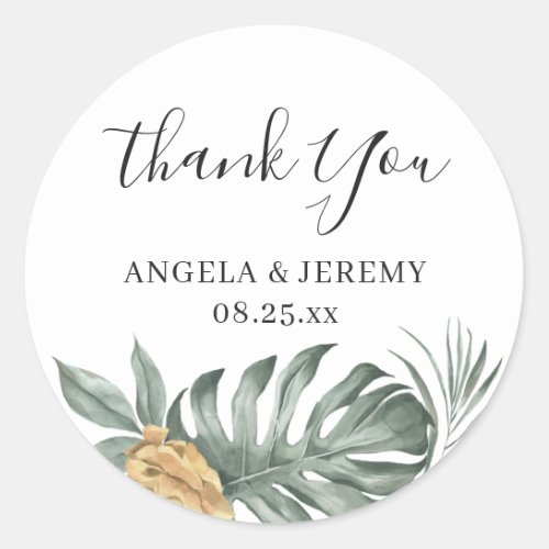 Bohemian Tropical Monstera Leaves Thank You Classi Classic Round Sticker
