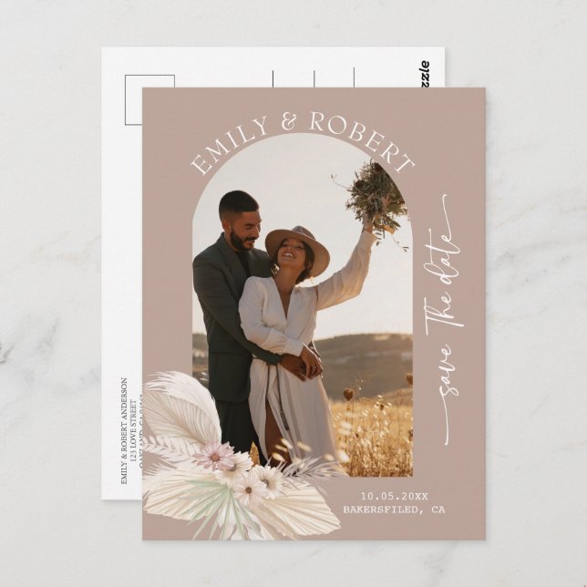 Bohemian Tropical Personalized Photo save the date Postcard (Front/Back)