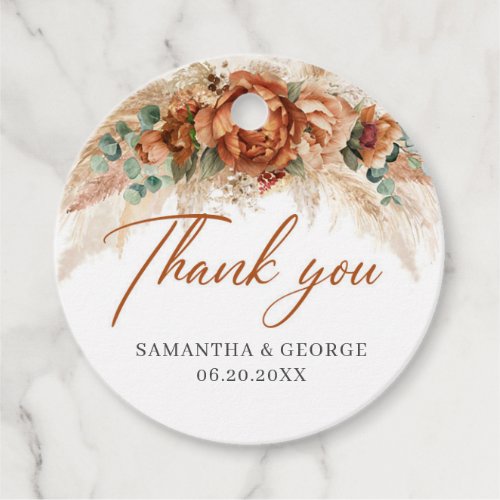 Bohemian tropical terracotta flowers palm wedding favor tags