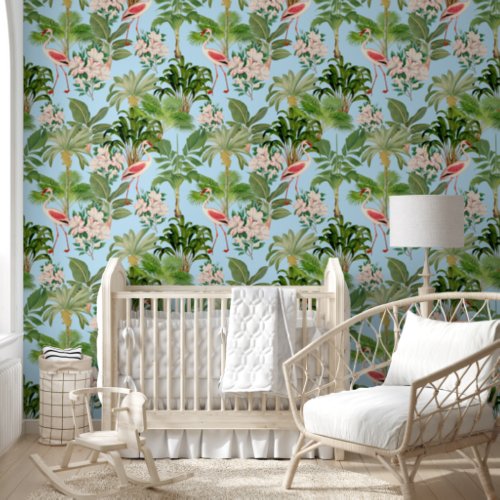 Bohemian Tropical Vintage Animals Plants Pattern Wallpaper