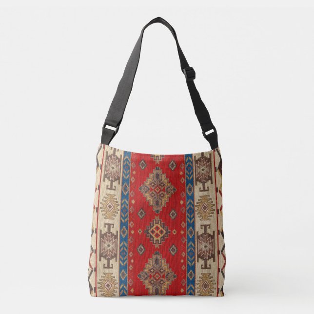 Bohemian Turkish Rug Beige Red Kilim  Crossbody Bag (Front)