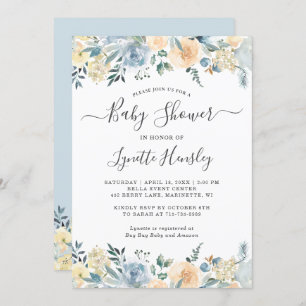 Bohemian Vanilla Blue Floral Baby Shower Invitation