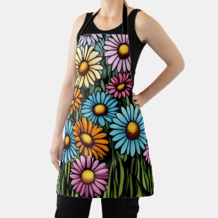 Bohemian Vibrant Daisies - Stained Glass Look Apron