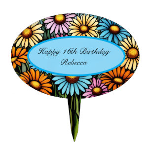 Bohemian Vibrant Daisies - Stained Glass Look Cake Topper
