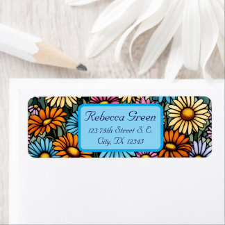 Bohemian Vibrant Daisies - Stained Glass Look Label