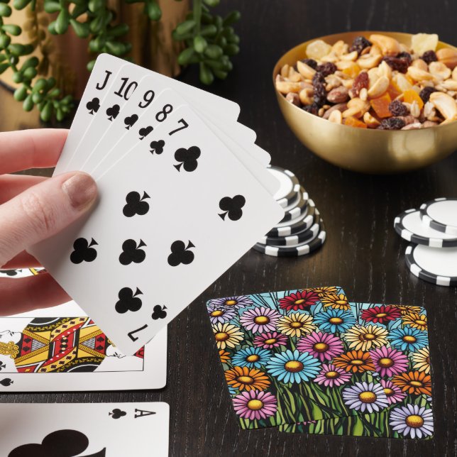 Bohemian Vibrant Daisies - Stained Glass Look Poker Cards (In Situ)