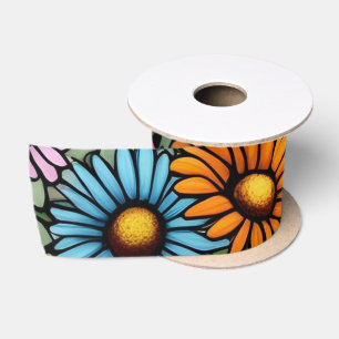 Bohemian Vibrant Daisies - Stained Glass Look Satin Ribbon