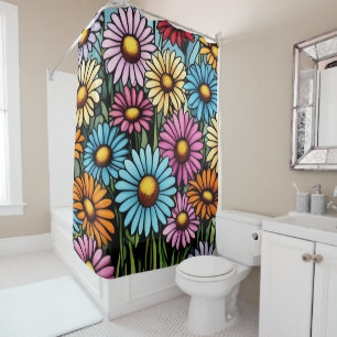 Bohemian Vibrant Daisies - Stained Glass Look Shower Curtain