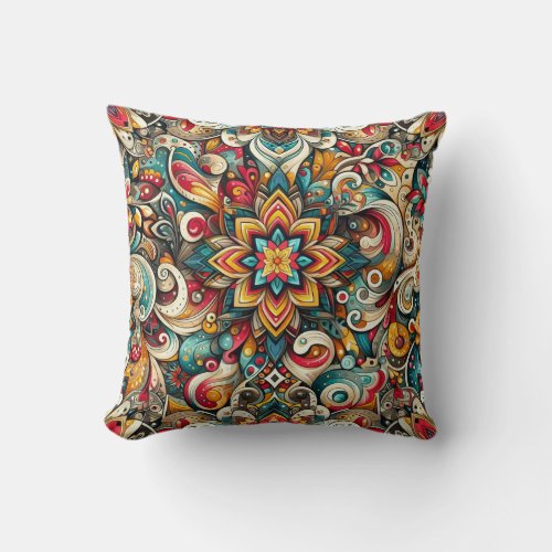 Bohemian Vibrant Designs Sparkling Star and Swirl Throw Pillow
