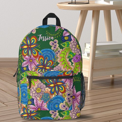 Bohemian Vibrant Folk Art Hand_Drawn Floral Printed Backpack