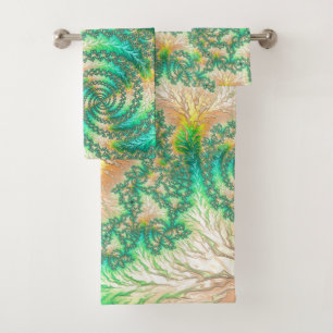 Bohemian Vibrant Trippy Fractal Abstract Spiral Bath Towel Set