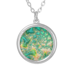 Bohemian Vibrant Trippy Fractal Abstract Spiral Silver Plated Necklace