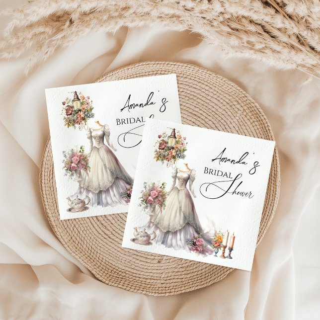 Bohemian Victorian Wedding Dress Tea Bridal Shower Napkins (Creator Uploaded)