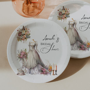 Bohemian Victorian Wedding Dress Tea Bridal Shower Paper Plates