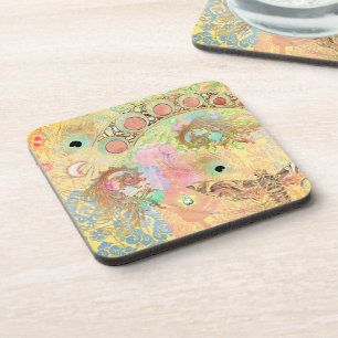 Bohemian vintage art unique hippie pastel whimsica beverage coaster