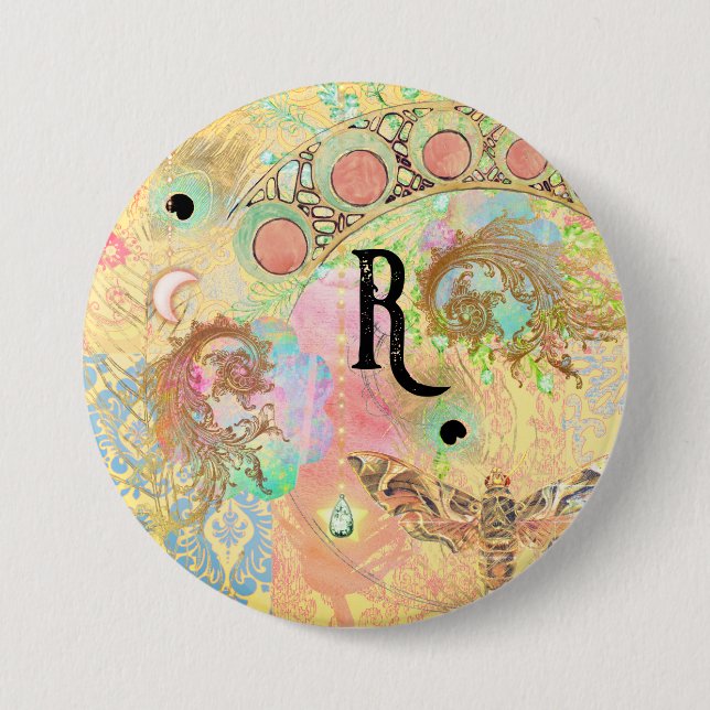 Bohemian vintage art unique hippie pastel whimsica button (Front)