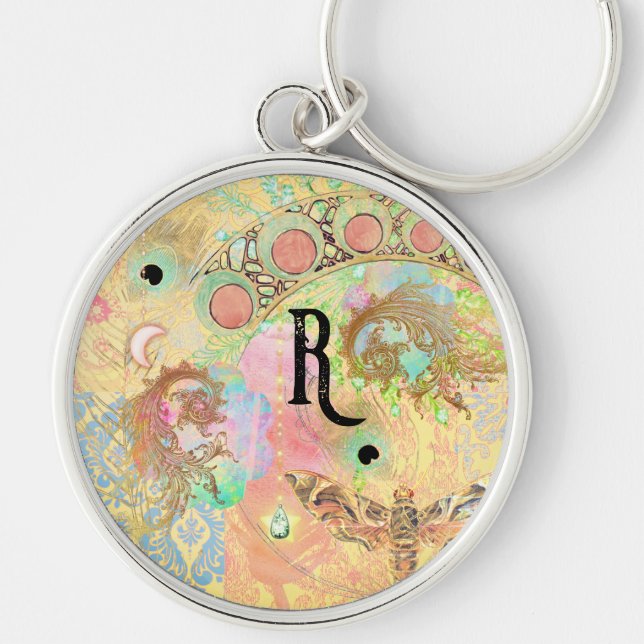 Bohemian vintage art unique hippie pastel whimsica keychain (Front)