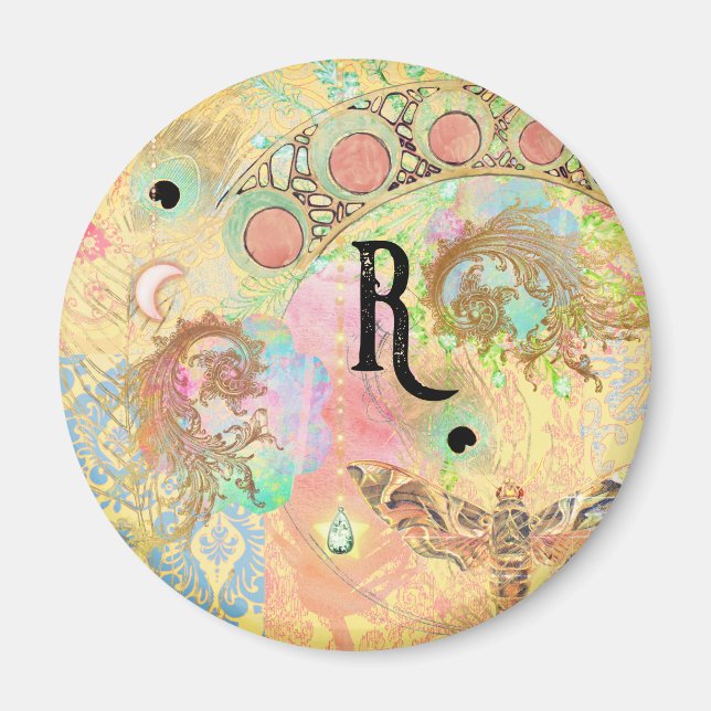 Bohemian vintage art unique hippie pastel whimsica magnet (Front)