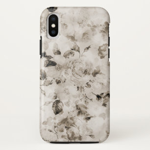 Bohemian vintage elegant white gray roses floral iPhone x case