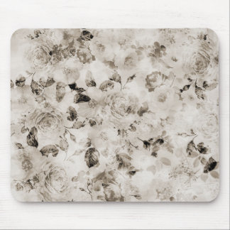 Bohemian vintage elegant white gray roses floral mouse pad