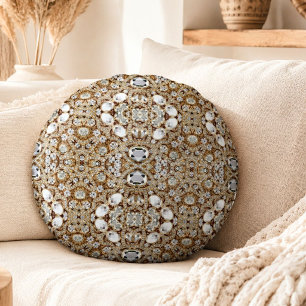 bohemian vintage fashion silver black and gold  round pillow