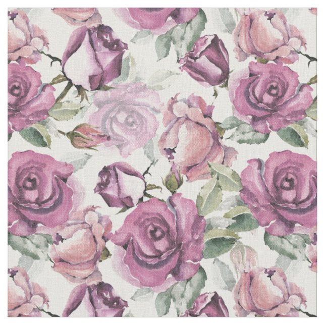 Bohemian vintage green pink roses floral pattern fabric (Close Up)