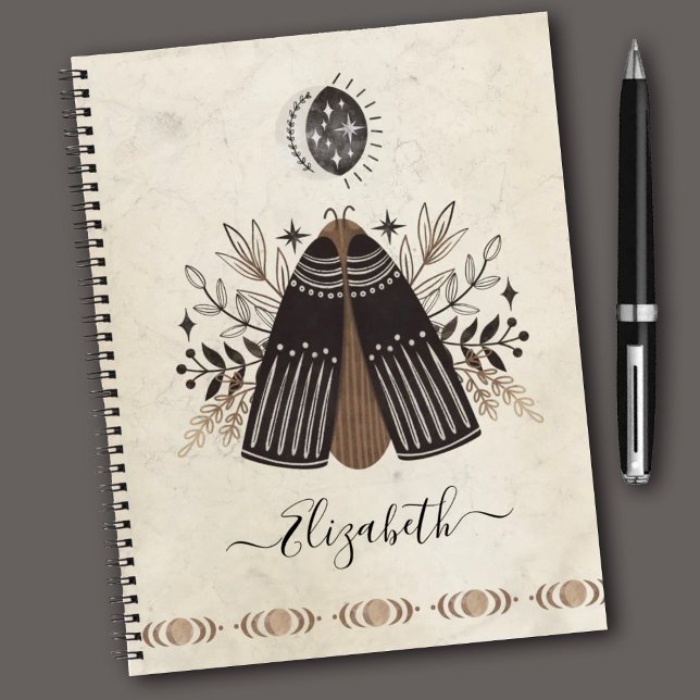 Bohemian Vintage Mystical Moth Notebook (An elegant bohemian celestial moth journal. Personalize with your name.)