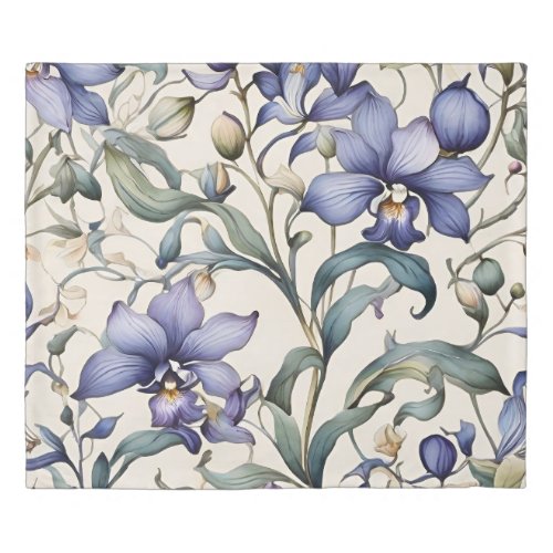 Bohemian Watercolor Blue Floral Duvet Cover