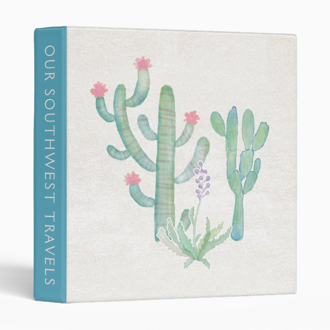 Bohemian Watercolor Cactus 3 Ring Binder (Front/Spine)