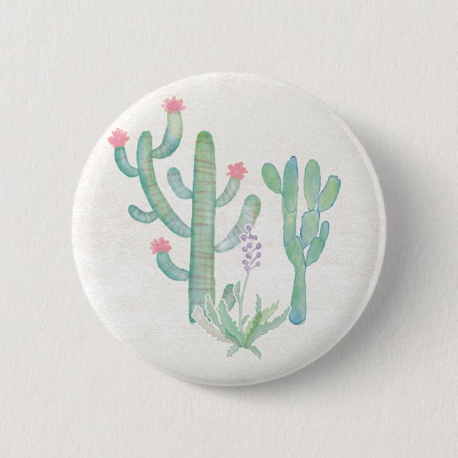 Bohemian Watercolor Cactus Button (Front)