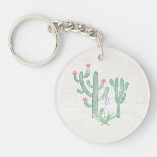 Bohemian Watercolor Cactus Keychain (Front)