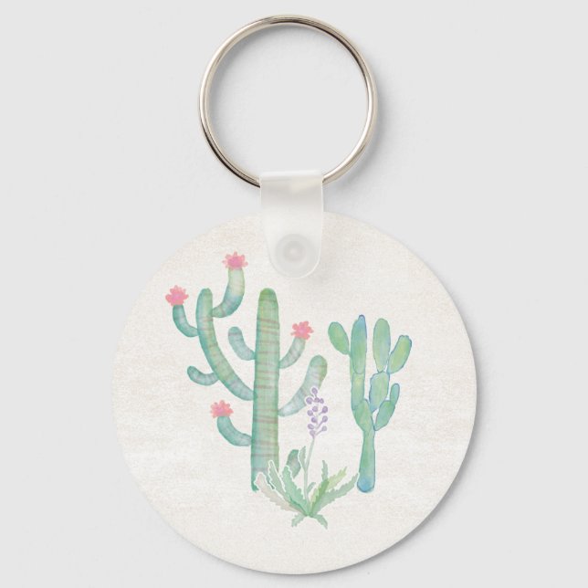 Bohemian Watercolor Cactus Keychain (Front)