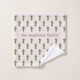 Bohemian Watercolor Cactus on Blush Pink with Name Wash Cloth