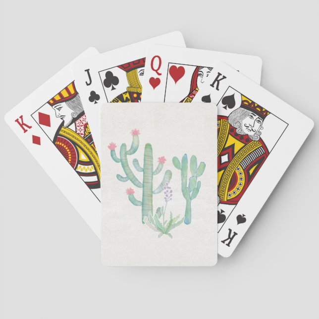 Bohemian Watercolor Cactus Poker Cards (Back)
