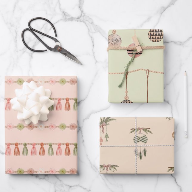 Bohemian Watercolor Christmas  Wrapping Paper Sheets (Front)