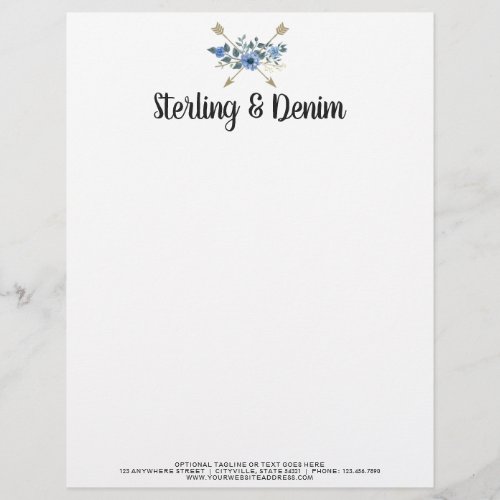 Bohemian Watercolor Floral Arrows Boutique Letterhead