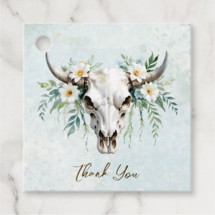 Bohemian Watercolor Floral Cow Skull Wedding Favor Tags