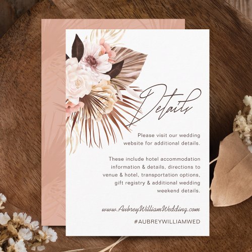 Bohemian Watercolor Florals Wedding Guest Details Enclosure Card