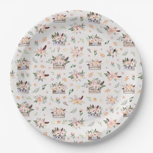 Bohemian Watercolor Flower Bouquets in Crate Boxes Paper Plates