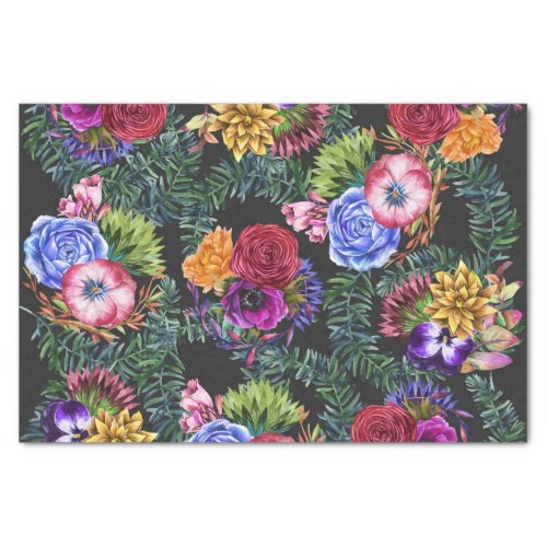 Bohemian Watercolor Flowers and Tropical Leaves Tissue Paper
