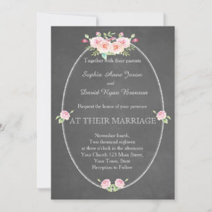 Bohemian Watercolor Flowers Chalk Wedding Invite