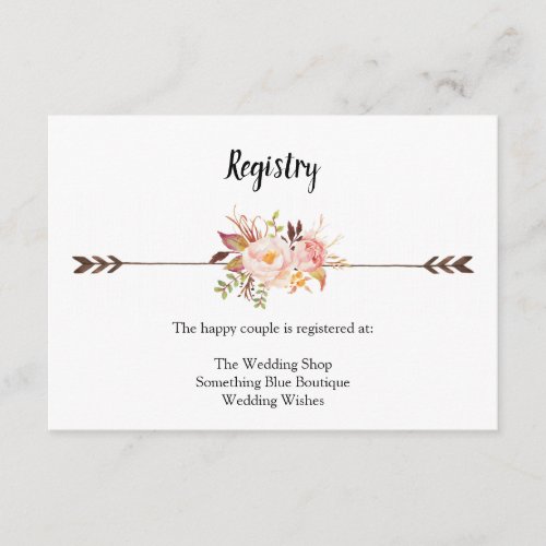 Bohemian Watercolor Flowers Wedding Registry Boho Enclosure Card