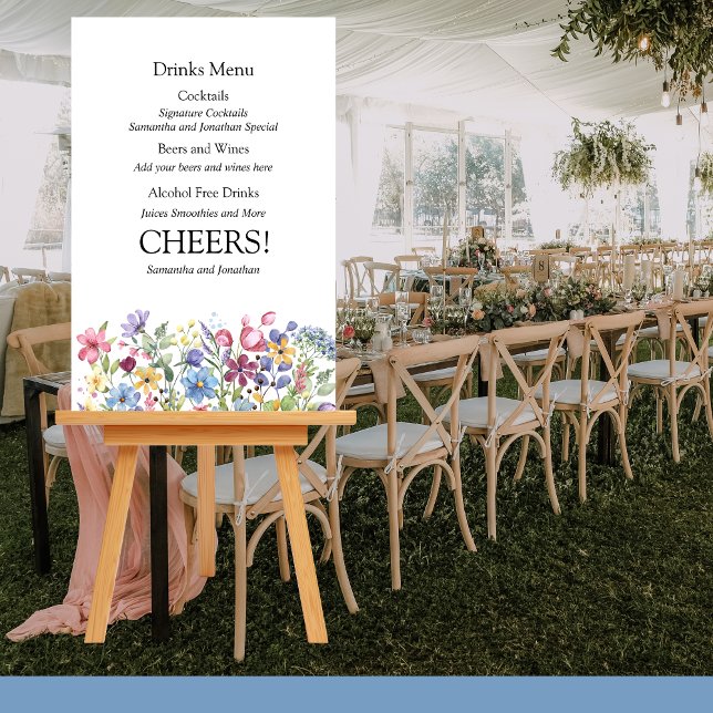 Bohemian Watercolor Garden Flowers  Drinks Menu Foam Board (Creator Uploaded)