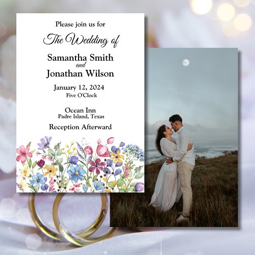 Bohemian Watercolor Garden Flowers Photo Invitation