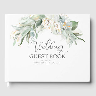 Bohemian Watercolor Greenery and Gold Wedding Guest Book