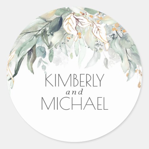 Bohemian Watercolor Greenery Romantic Summer Classic Round Sticker