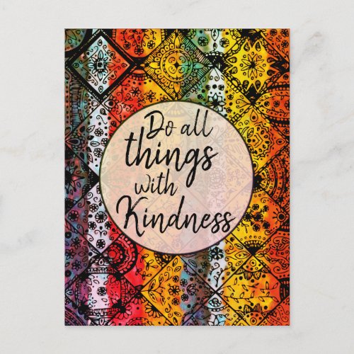 Bohemian Watercolor  Kindness Inspirational Quote Postcard