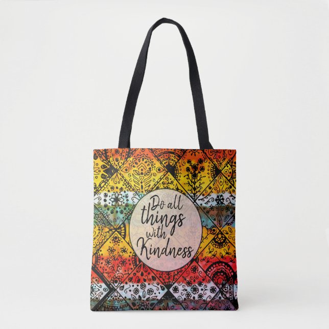 Bohemian Watercolor | Kindness Inspirational Quote Tote Bag (Front)