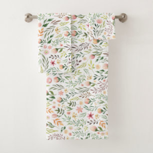Bohemian Watercolor Leaves and Flowers Bath Towel Set