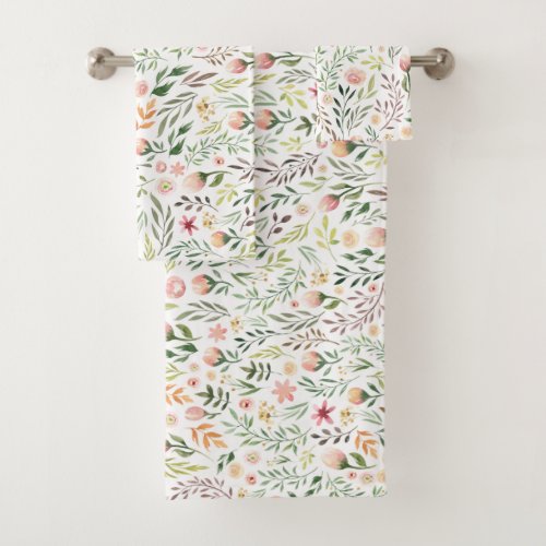 Bohemian Watercolor Leaves and Flowers Bath Towel Set
